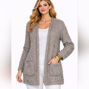 Altard State Cozy Gray Women's Sweater Cardigan Chunky Thick Fuzzy Small Brown
